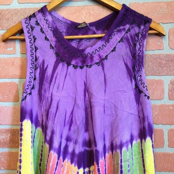 Purple multicolored Tie Dye Embroidered sleeveless Swimsuit Cover dress size 8 - Picture 2 of 5